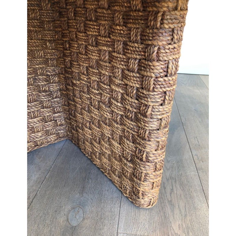 Large Round Rope & Wood Coffee Table, in the Style of Audoux-Minet, France c.1970