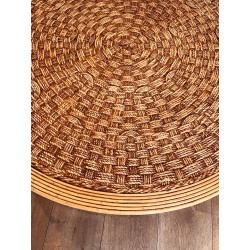 Large Round Rope & Wood Coffee Table, in the Style of Audoux-Minet, France c.1970