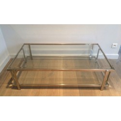 Large Two-Tier Chrome & Glass Coffee Table, France circa 1970