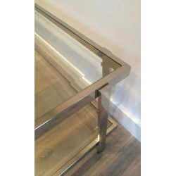 Large Two-Tier Chrome & Glass Coffee Table, France circa 1970