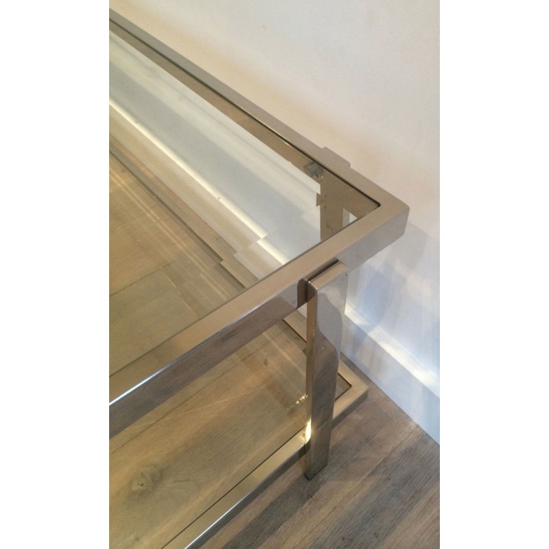 Large Two-Tier Chrome & Glass Coffee Table, France circa 1970