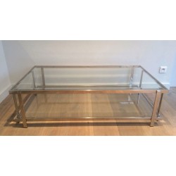 Large Two-Tier Chrome & Glass Coffee Table, France circa 1970