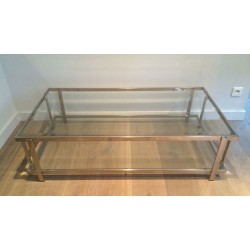 Large Two-Tier Chrome & Glass Coffee Table, France circa 1970