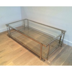 Large Two-Tier Chrome & Glass Coffee Table, France circa 1970