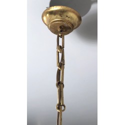 Six-Arm Brass & Cream Lacquered Metal Chandelier, France circa 1940