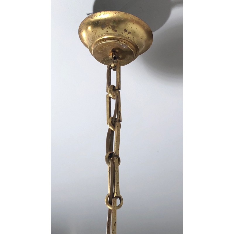 Six-Arm Brass & Cream Lacquered Metal Chandelier, France circa 1940