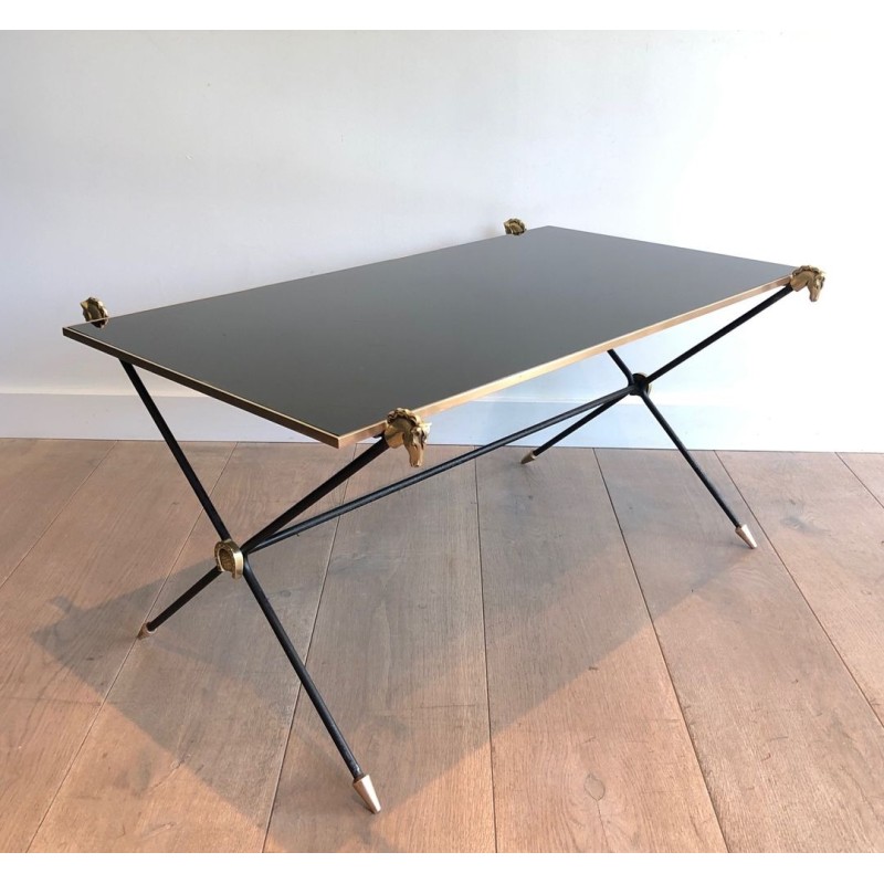 Neoclassical Coffee Table with Brass Horse Head Mounts, Maison Jansen, France circa 1940