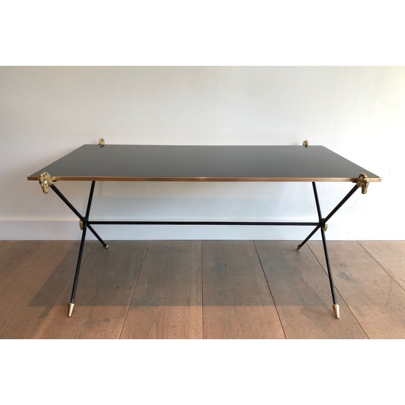 Neoclassical Coffee Table with Brass Horse Head Mounts, Maison Jansen, France circa 1940