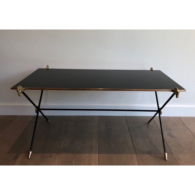 Neoclassical Coffee Table with Brass Horse Head Mounts, Maison Jansen, France circa 1940