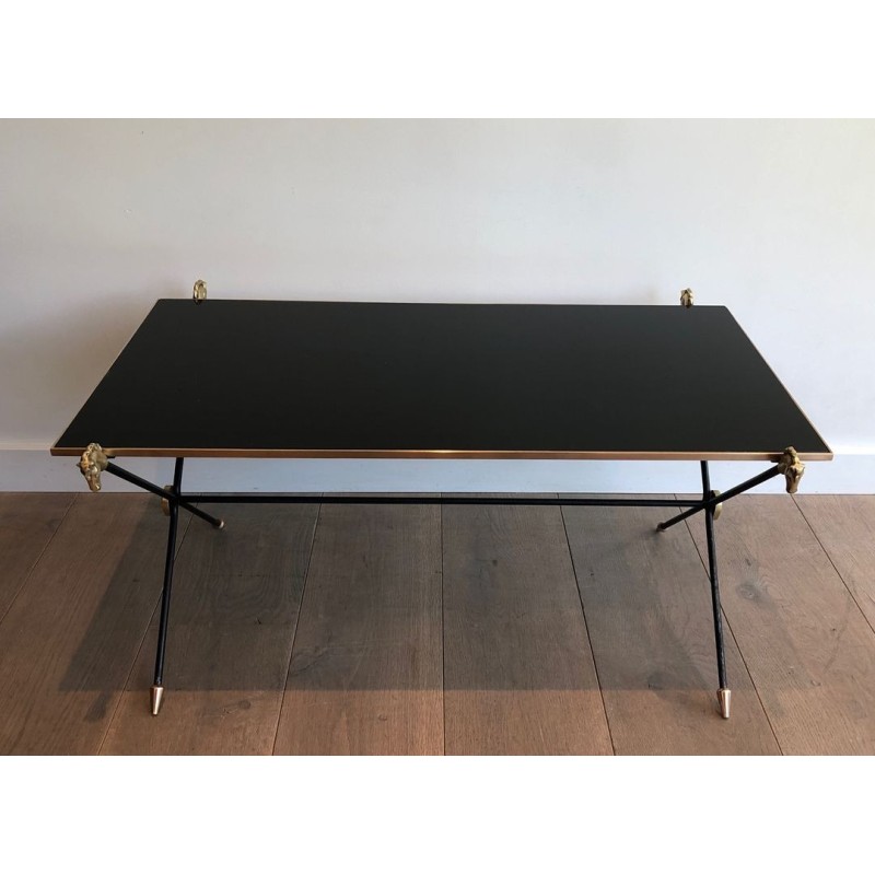 Neoclassical Coffee Table with Brass Horse Head Mounts, Maison Jansen, France circa 1940