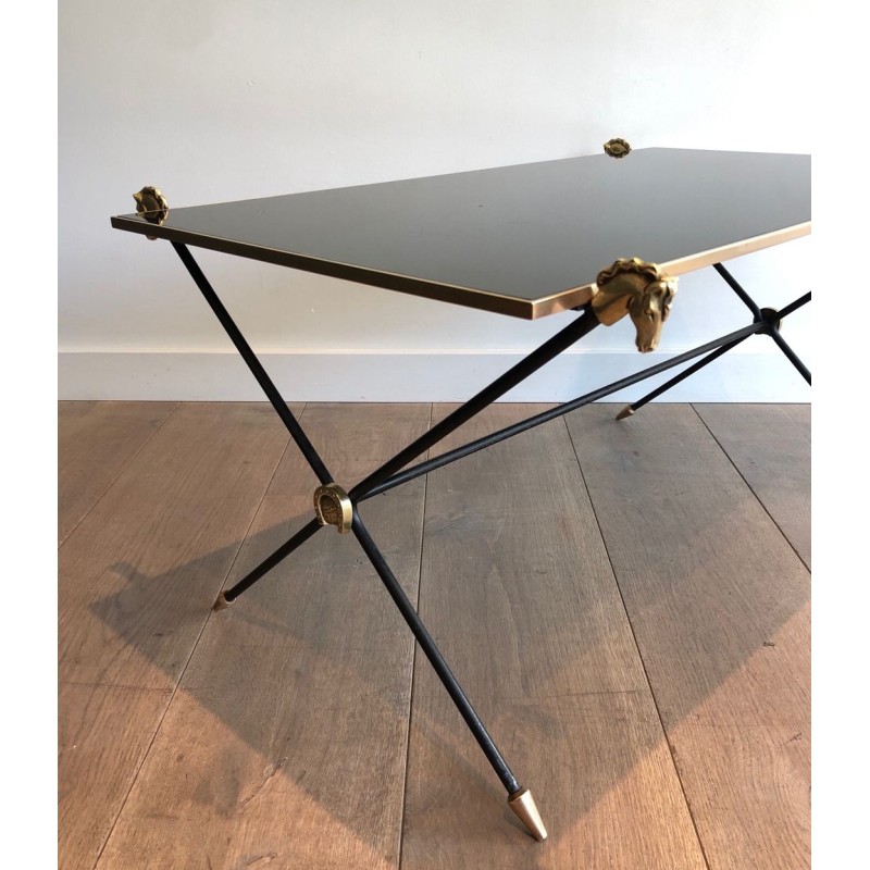 Neoclassical Coffee Table with Brass Horse Head Mounts, Maison Jansen, France circa 1940