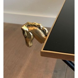 Neoclassical Coffee Table with Brass Horse Head Mounts, Maison Jansen, France circa 1940