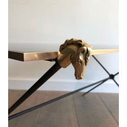 Neoclassical Coffee Table with Brass Horse Head Mounts, Maison Jansen, France circa 1940