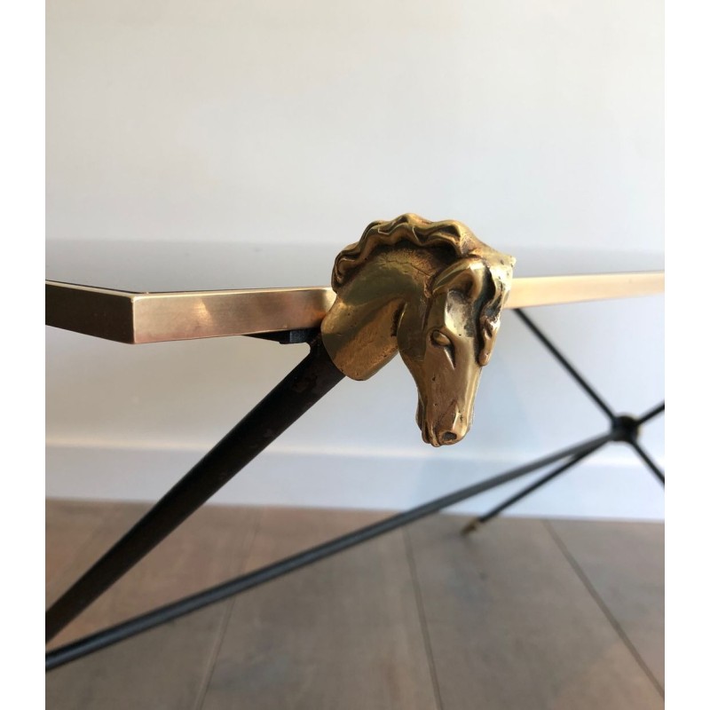 Neoclassical Coffee Table with Brass Horse Head Mounts, Maison Jansen, France circa 1940