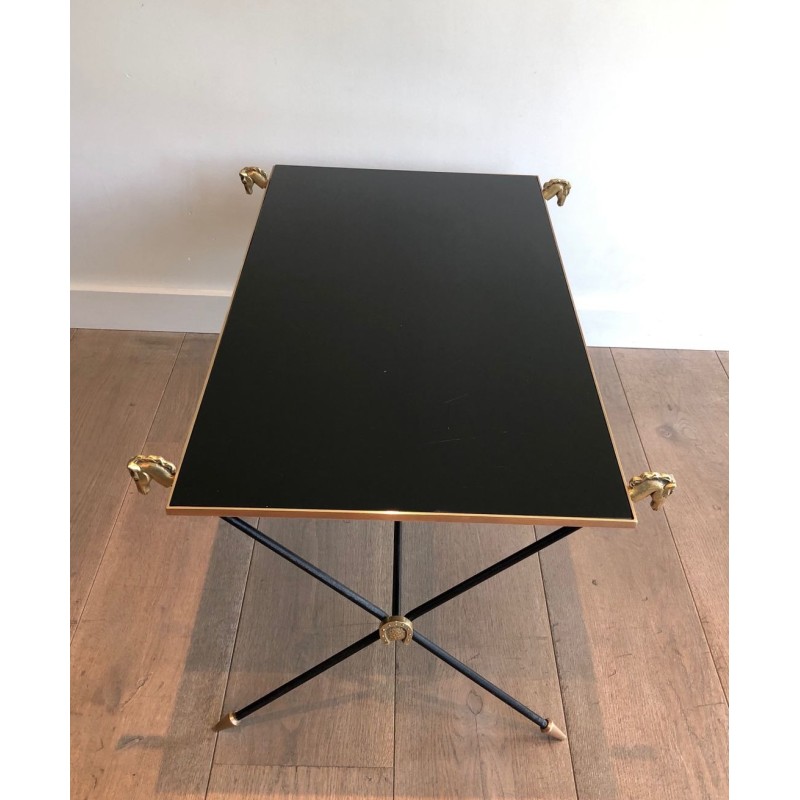 Neoclassical Coffee Table with Brass Horse Head Mounts, Maison Jansen, France circa 1940