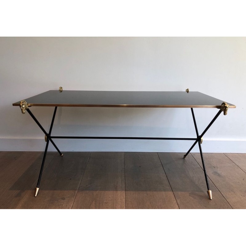 Neoclassical Coffee Table with Brass Horse Head Mounts, Maison Jansen, France circa 1940