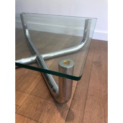 Modernist Chrome X-Base Coffee Table with Octagonal Glass Top, France circa 1970