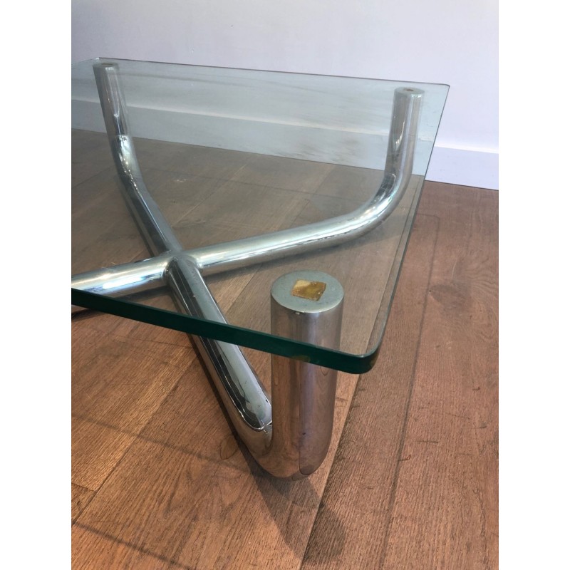 Modernist Chrome X-Base Coffee Table with Octagonal Glass Top, France circa 1970