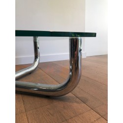 Modernist Chrome X-Base Coffee Table with Octagonal Glass Top, France circa 1970