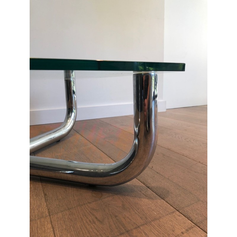 Modernist Chrome X-Base Coffee Table with Octagonal Glass Top, France circa 1970