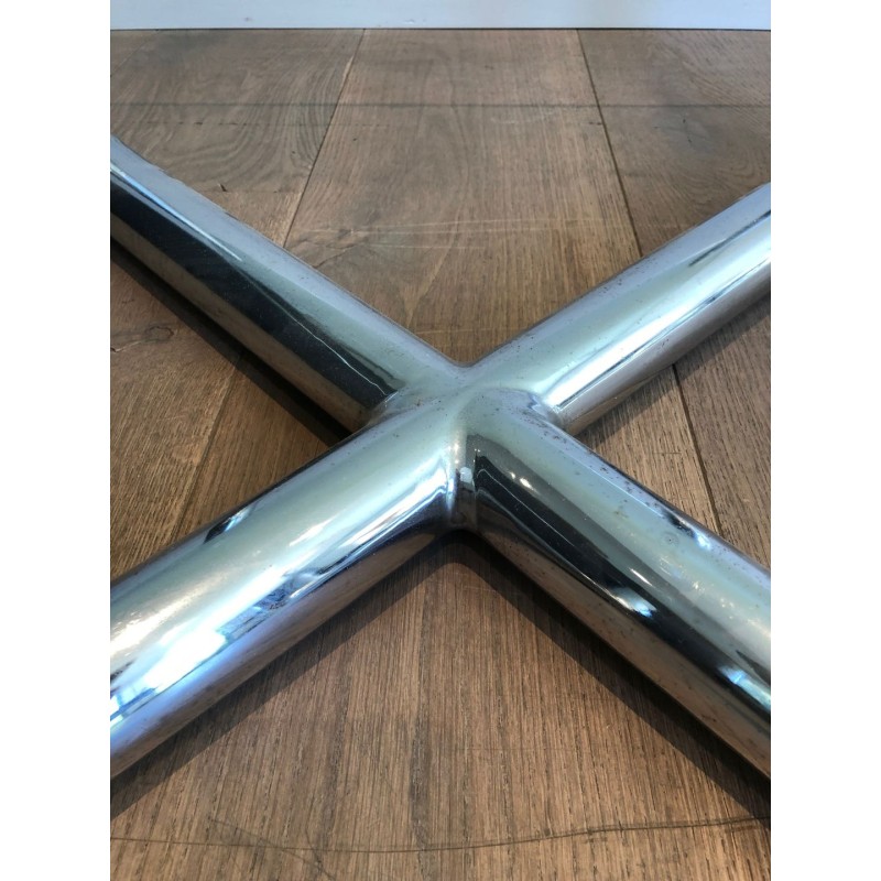 Modernist Chrome X-Base Coffee Table with Octagonal Glass Top, France circa 1970