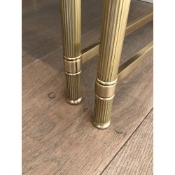 Brass & Smoked Glass Coffee Table with Two Nesting Side Tables, France circa 1970