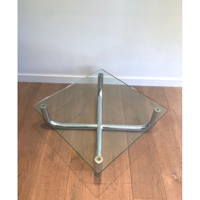 Modernist Chrome X-Base Coffee Table with Octagonal Glass Top, France circa 1970