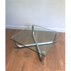 Modernist Chrome X-Base Coffee Table with Octagonal Glass Top, France circa 1970