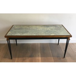 Painted Steel & Gilt Coffee Table with Antique Mirror Top, in the Style of Jacques Quinet, France c.1940