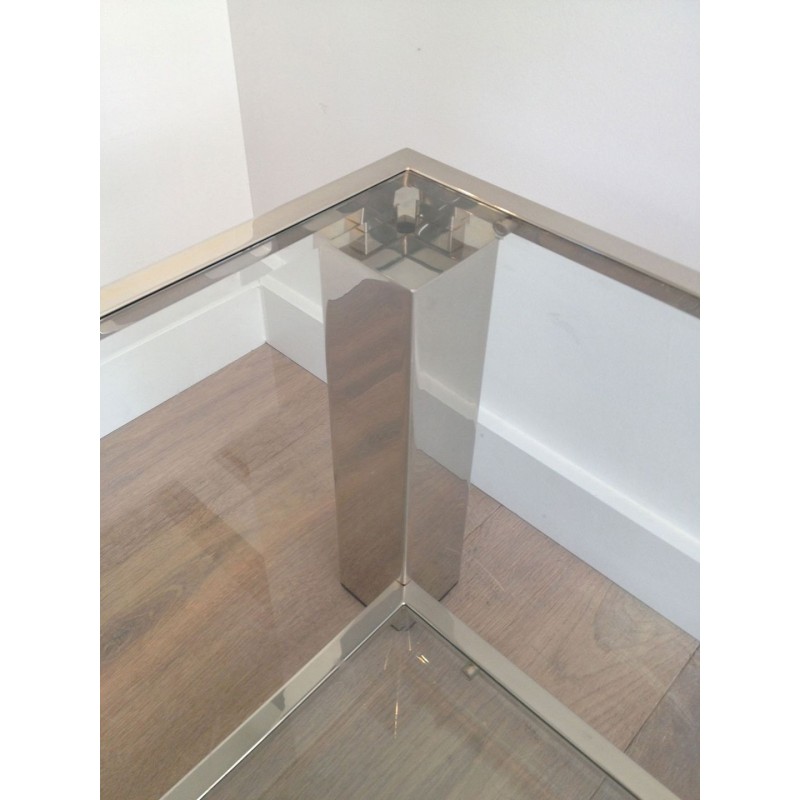 Two-Tier Modernist Chrome & Glass Coffee Table, France circa 1970
