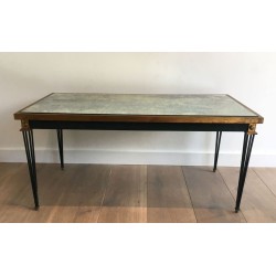 Painted Steel & Gilt Coffee Table with Antique Mirror Top, in the Style of Jacques Quinet, France c.1940