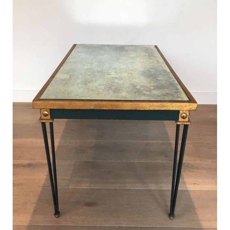 Painted Steel & Gilt Coffee Table with Antique Mirror Top, in the Style of Jacques Quinet, France c.1940