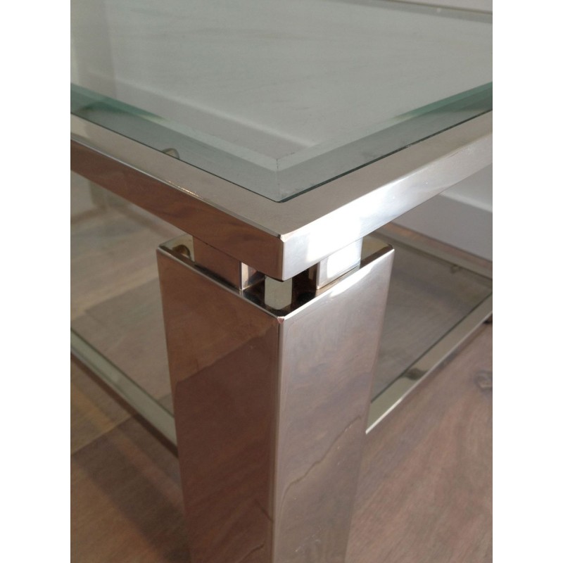 Two-Tier Modernist Chrome & Glass Coffee Table, France circa 1970