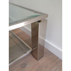 Two-Tier Modernist Chrome & Glass Coffee Table, France circa 1970
