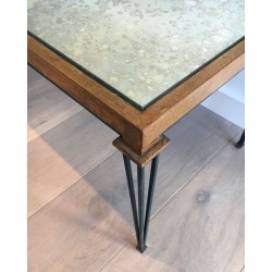 Painted Steel & Gilt Coffee Table with Antique Mirror Top, in the Style of Jacques Quinet, France c.1940