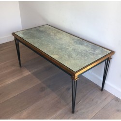 Painted Steel & Gilt Coffee Table with Antique Mirror Top, in the Style of Jacques Quinet, France c.1940