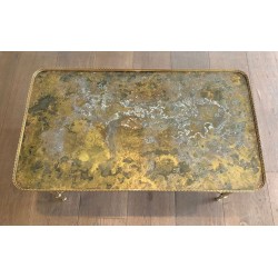 Brass Neoclassical Coffee Table with Églomisé Mirror Top, Attributed to Maison Ramsay, France c.1940