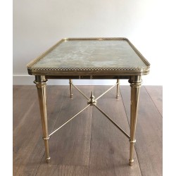 Brass Neoclassical Coffee Table with Églomisé Mirror Top, Attributed to Maison Ramsay, France c.1940