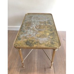 Brass Neoclassical Coffee Table with Églomisé Mirror Top, Attributed to Maison Ramsay, France c.1940