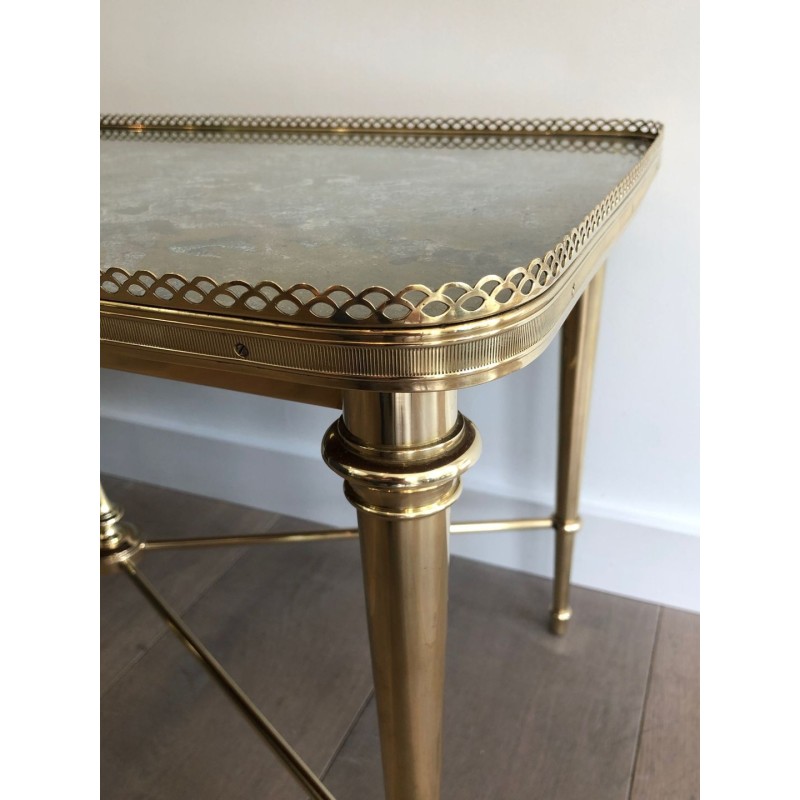 Brass Neoclassical Coffee Table with Églomisé Mirror Top, Attributed to Maison Ramsay, France c.1940