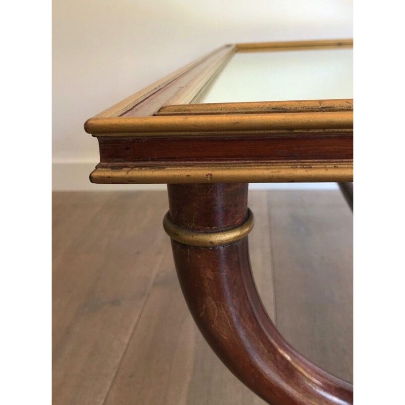 Carved & Gilt Wood Coffee Table with Mirror Top, Signed M. Hirch, France circa 1940