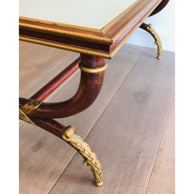 Carved & Gilt Wood Coffee Table with Mirror Top, Signed M. Hirch, France circa 1940
