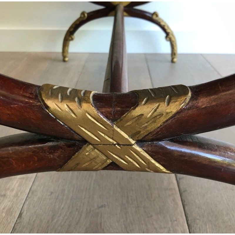 Carved & Gilt Wood Coffee Table with Mirror Top, Signed M. Hirch, France circa 1940