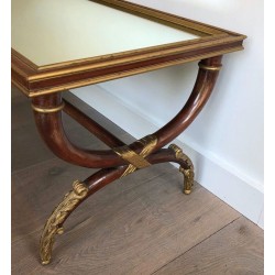 Carved & Gilt Wood Coffee Table with Mirror Top, Signed M. Hirch, France circa 1940