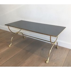 Maison Jansen Neoclassical Brass Coffee Table with Dolphin Heads & Mirror Top, France c.1940