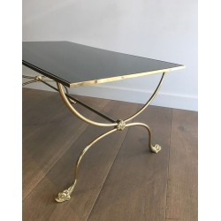 Maison Jansen Neoclassical Brass Coffee Table with Dolphin Heads & Mirror Top, France c.1940