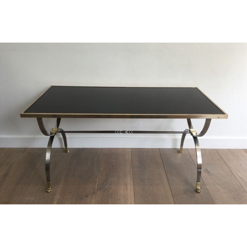 Rare Maison Jansen Brushed Steel & Brass Neoclassical Coffee Table with Claw Feet, circa 1940
