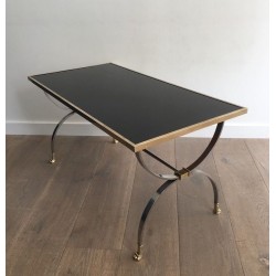 Rare Maison Jansen Brushed Steel & Brass Neoclassical Coffee Table with Claw Feet, circa 1940