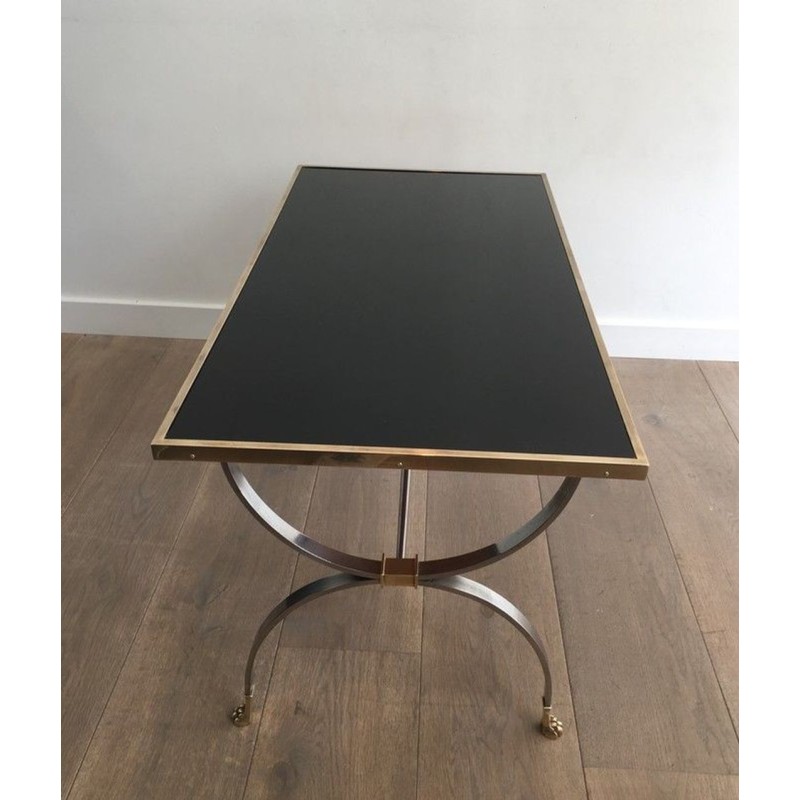 Rare Maison Jansen Brushed Steel & Brass Neoclassical Coffee Table with Claw Feet, circa 1940