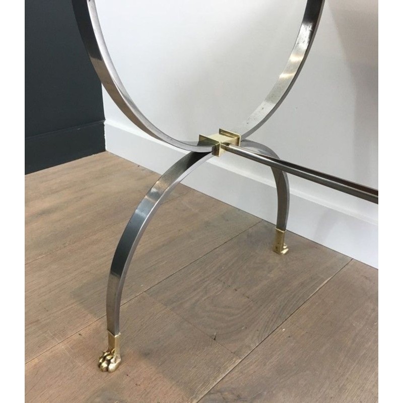 Rare Maison Jansen Brushed Steel & Brass Neoclassical Coffee Table with Claw Feet, circa 1940
